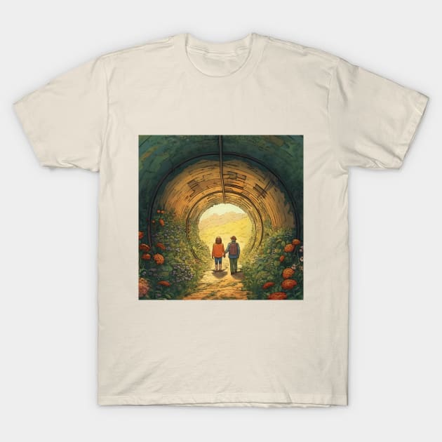 Tunnel of Love, Ukraine cartoon illustration. Back view of happy couple holding hands T-Shirt by KOTYA